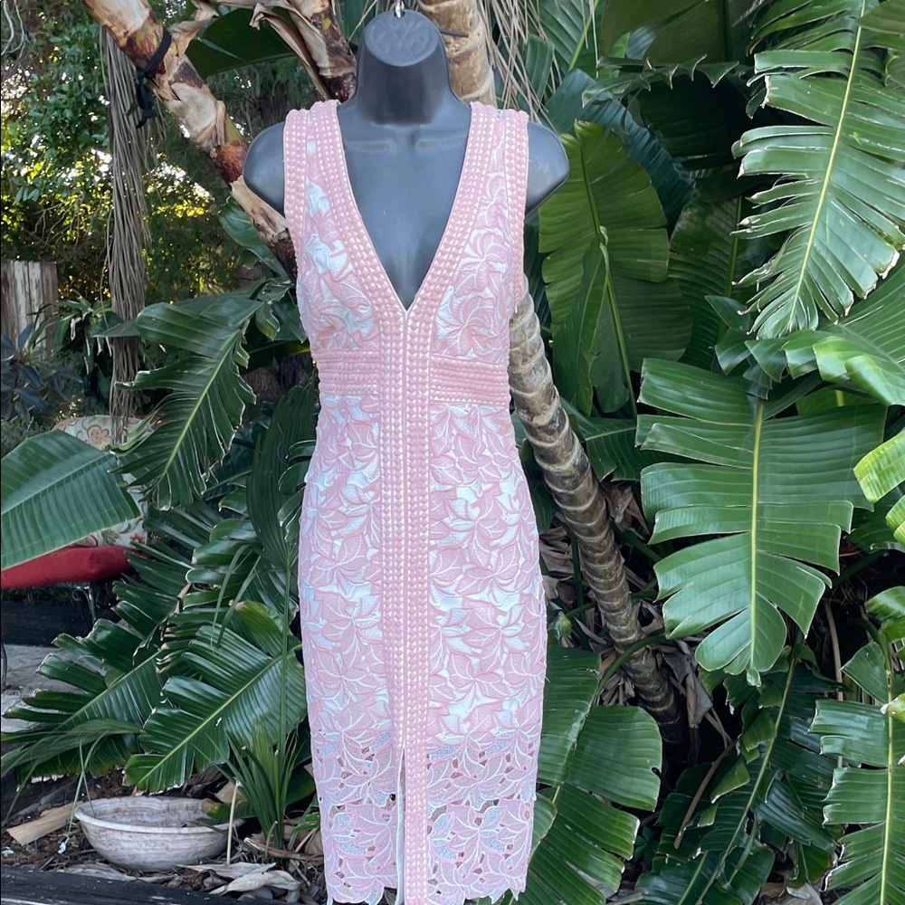 pastel pink lace dress with sheer